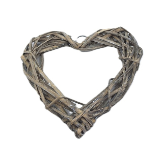 Srdce proutěné 19 cm, šedá