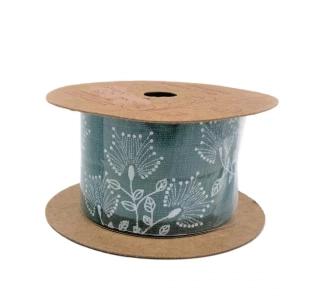 Stuha 40 mm x 1 m, květiny/petrolejová