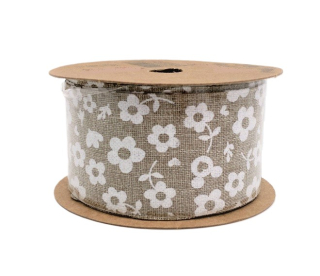 Stuha 40 mm x 1 m, květy bílé