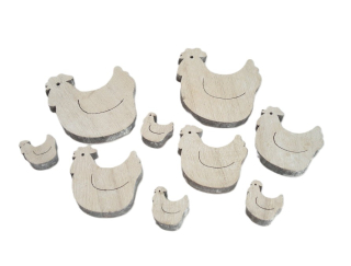 Slepice 7/5/2,5 cm výřez, 18 ks