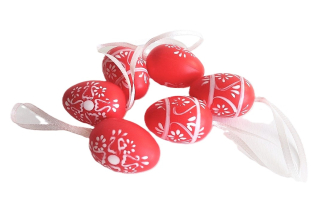 Vejce 4 cm červená krajka (závěs), 6 ks