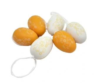 Vejce 6 cm závěs/malované bílá a oranžová, 6 ks