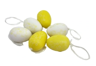 Vejce 6 cm závěs/malované bílá a žlutá, 6 ks