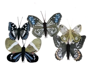 Motýl 4/8 cm mix šedá, hořčičná (01553), 5 ks