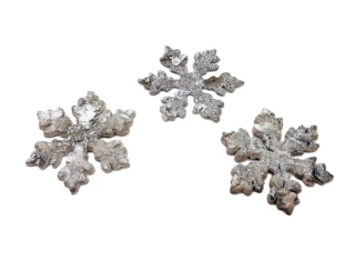 Vločka 6 cm bříza ojíněné, 3 ks 