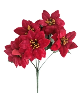 Vánoční hvězda 30 cm červená, samet (5 květů)