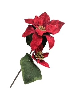 Vánoční hvězda 28 cm samet (2 květy), červená