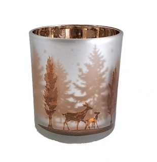 Svícen 8 cm zimní stříbrná, stromy a jelen
