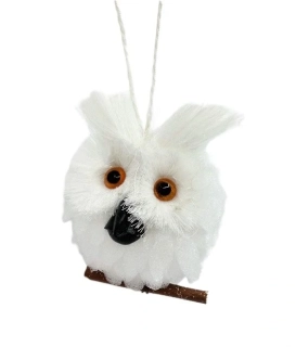 Sova 8 cm bílá, závěs
