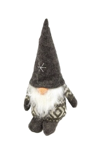 Skřítek 22 cm, šedá čepice (textil)