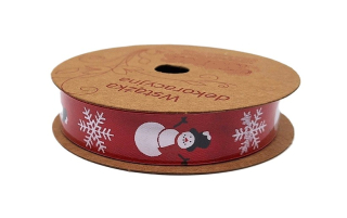 Stuha 15 mm x 1 m, sněhulák & vločka (červená)