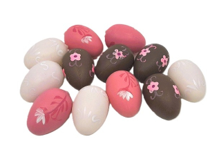 Vejce 4 cm květina bílá, růžová, hnědá, 6 ks