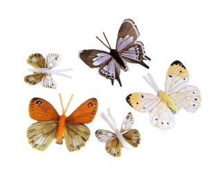 Motýl 4/8 cm mix oranžová, žlutá, hnědá (01338), 5 ks