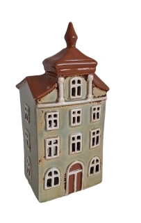 Svícen domek č.15962, zelená/cihlová (s věžičkou)