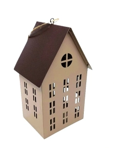 Svícen domek 23 cm, krémová/hnědá (kov)
