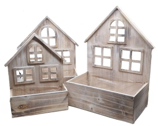 Domky 30/26,5/22 cm s truhlíkem (dřevo), 3 ks