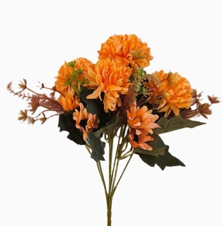 Kytice chryzantéma/gazánie/travina 30 cm 7 květů, oranžová