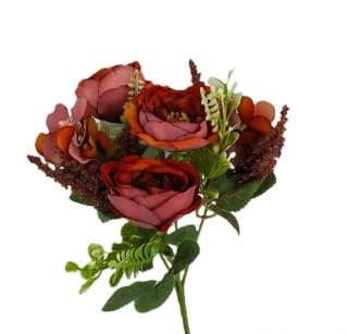 Kytice ranunculus/hortenzie 28 cm, vínová