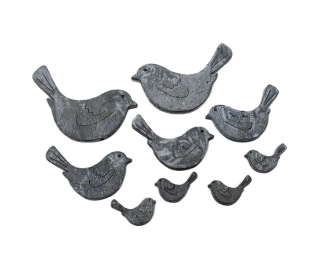 Ptáčci 3,3/6/9,5 cm šedá, 6 ks (výsek)