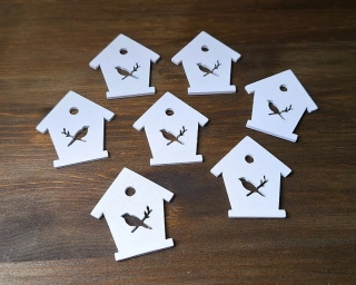 Domek ptáček 5 cm bílá, 6 ks (výsek)