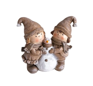 Děti se sněhulákem 12 cm, hnědá