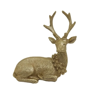 Jelen 13 cm sedící, zlatá