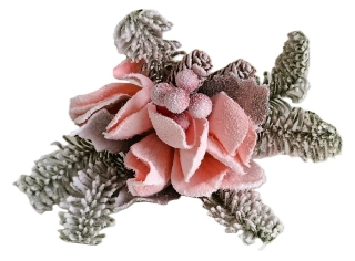 Klip zimní 25 cm, magnolie a zeleň, růžová