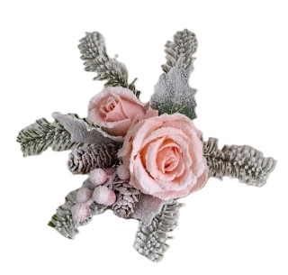 Klip zimní 25 cm, růže a zeleň, růžová