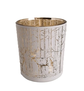 Svícen 8 cm zimní bílá, v lese